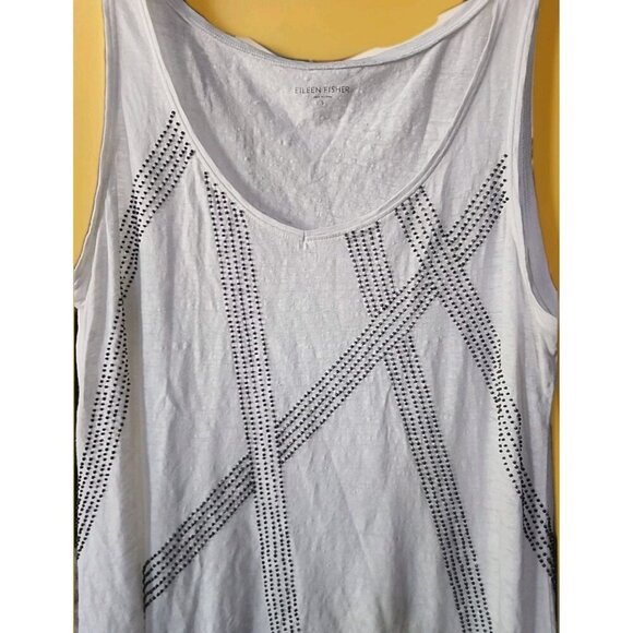 Eileen Fisher White Linen Beaded Sleeveless Tank Top, Small CR50 New Excellent - Picture 1 of 5
